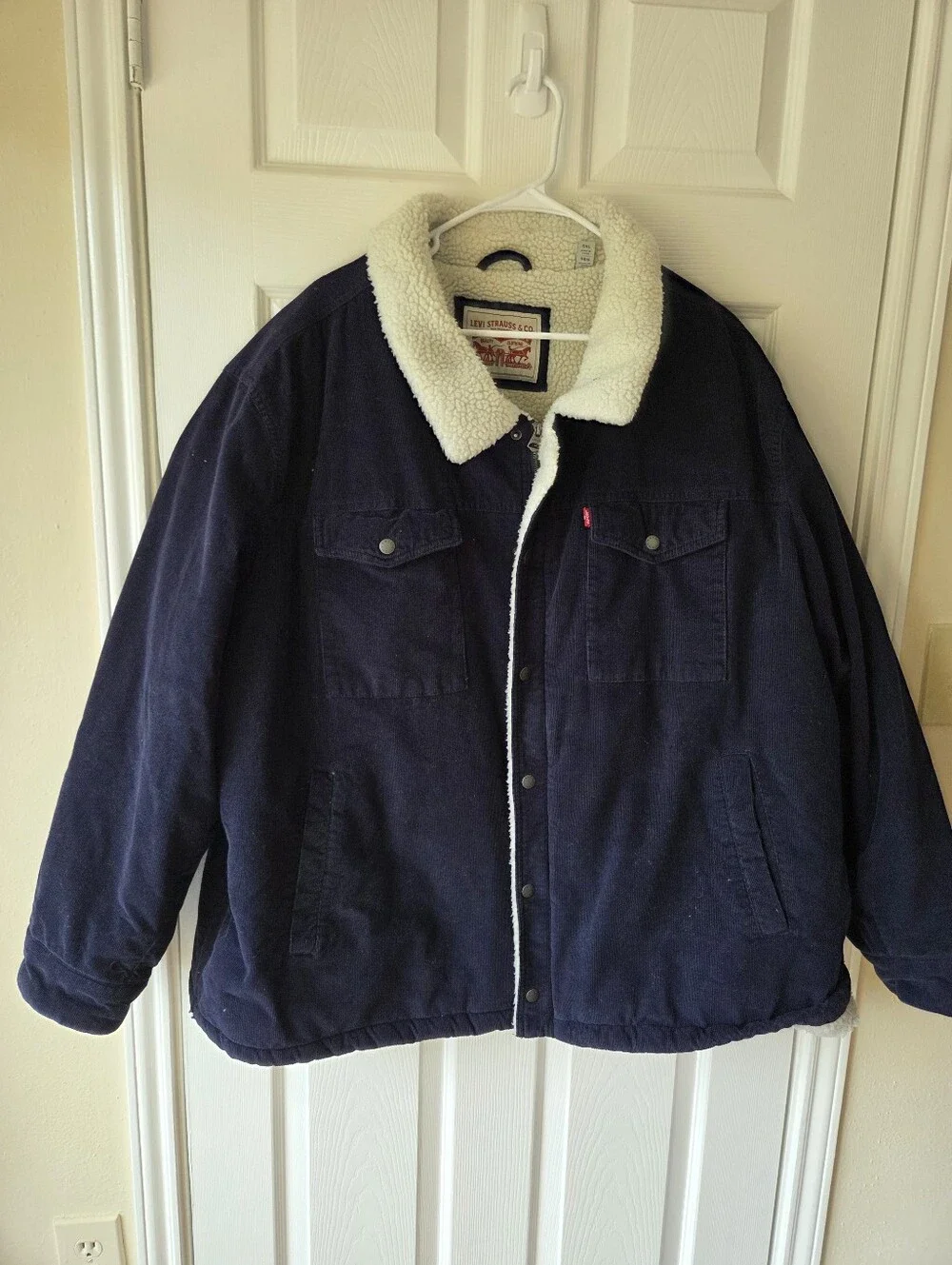 Levi's Men's Corduroy Fleece Jacket 5XL Navy Full Zip Logo Big and Tall